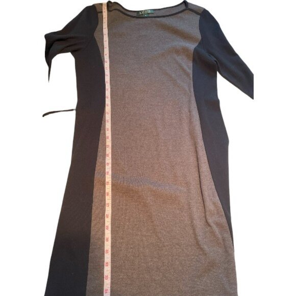 Lauren Ralph Lauren grey with black long sleeve midi dress size M - Picture 5 of 6